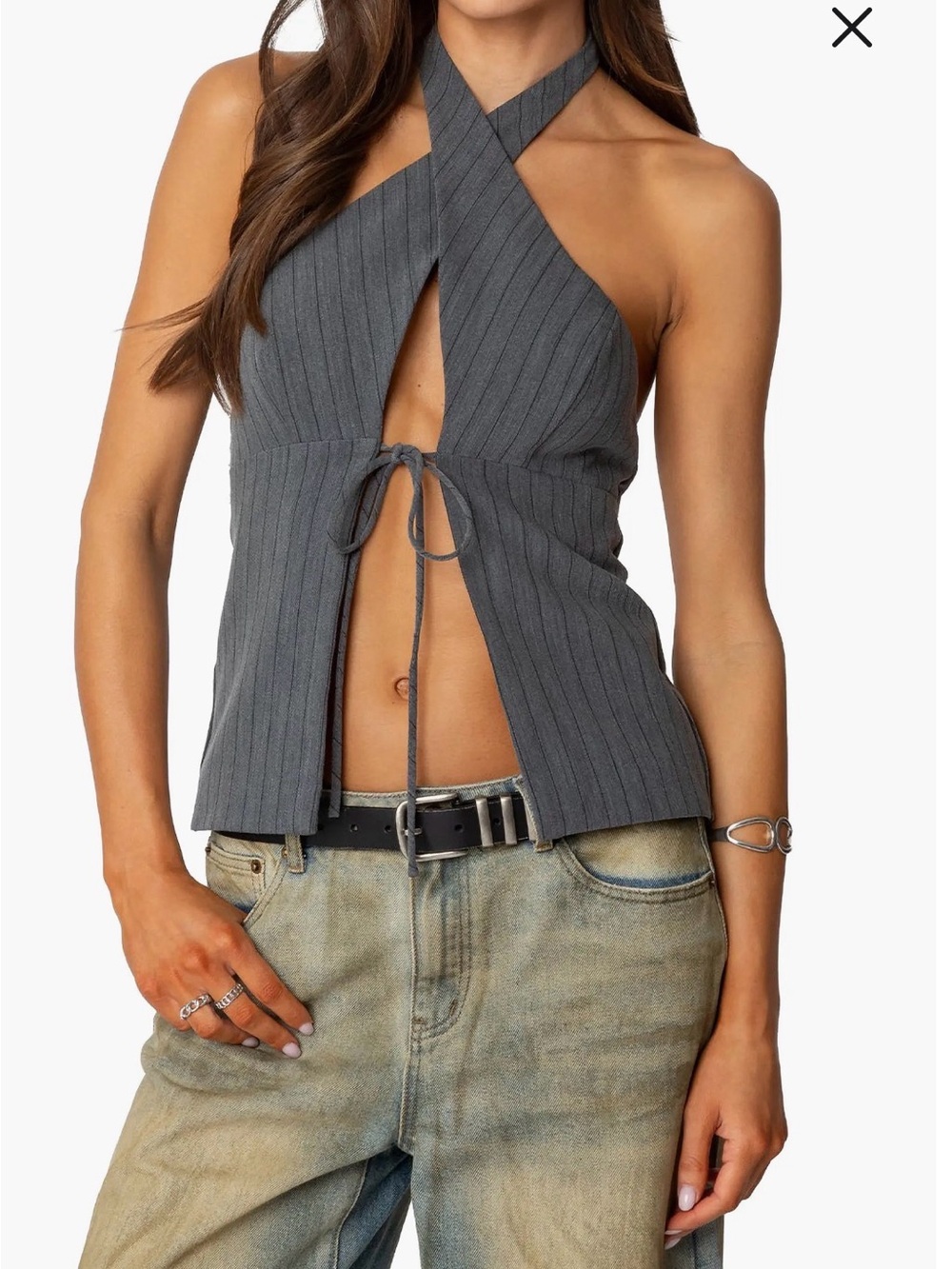 Edikted Charcoal Halter Tie-Front NTW